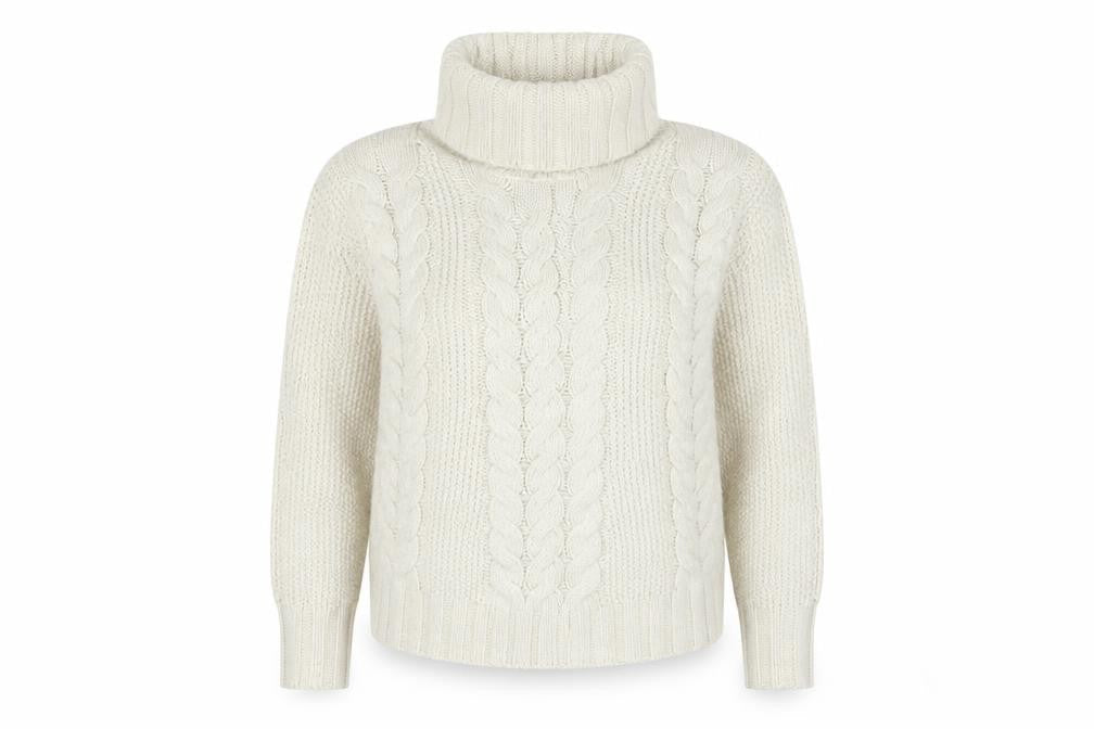 Debenhams Women's Ivory Roll Neck Cable-Knit Jumper Size 12