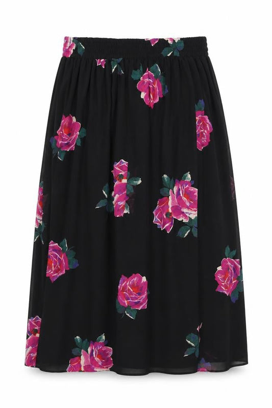 Jaeger Women's Black Midi A-Line Floral Skirt S