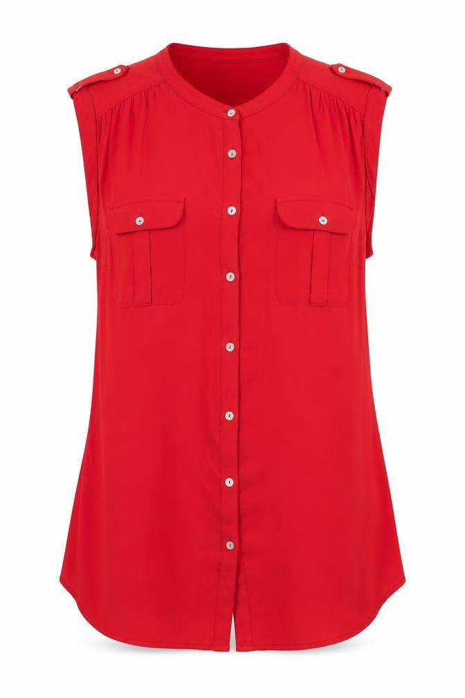 Laura Ashley Women's Red Button-Up Top, Size 14