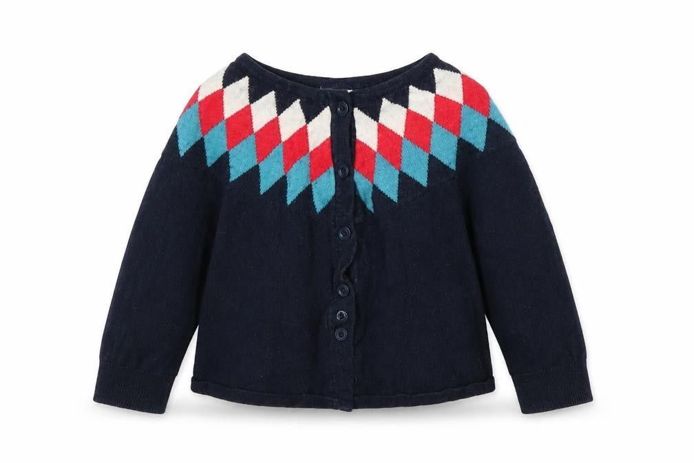 Polarn O. Pyret Girls' Multicoloured Argyle Cardigan 2-3 Years
