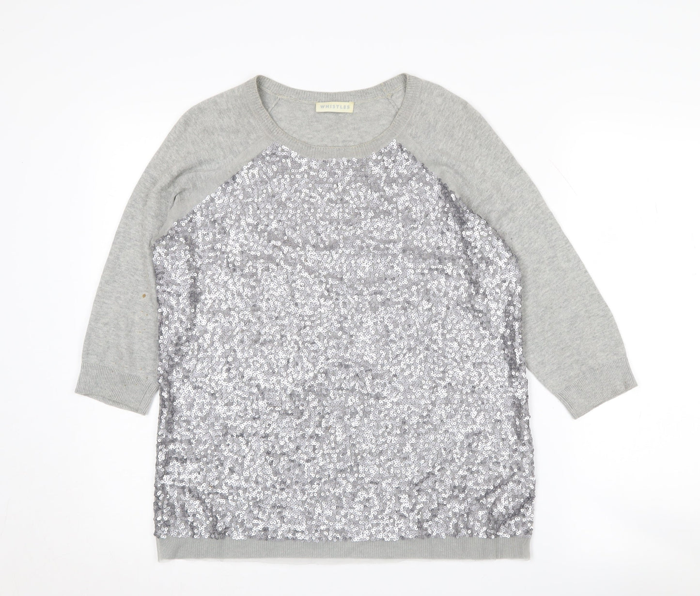 Whistles Women's Grey Sequin Pullover Jumper Size 2