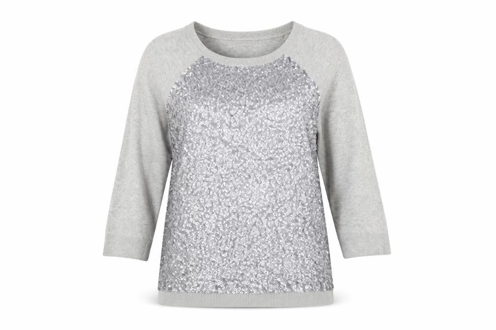 Whistles Women's Grey Sequin Pullover Jumper Size 2