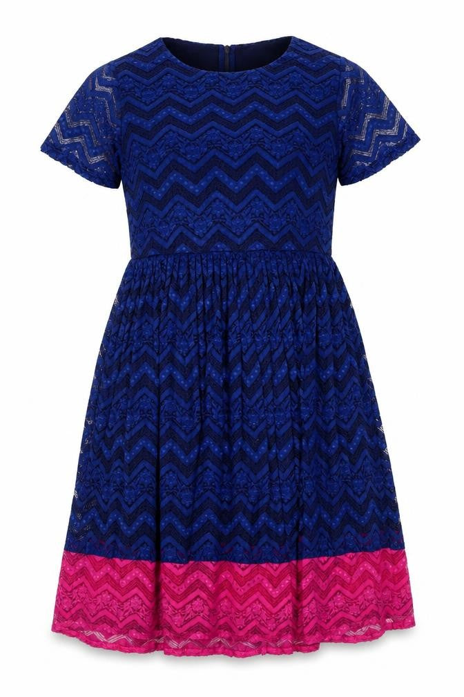 Yumi Girls' Blue Chevron Dress, Age 13, Half Sleeve