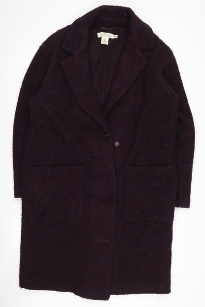 H&M Women's Purple Long Wool Overcoat, Size S, Casual Style