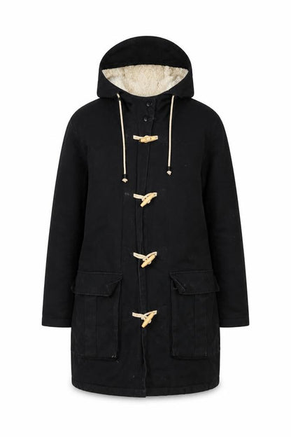 Front view of BDG Women's Black Toggle Long Coat S Casual