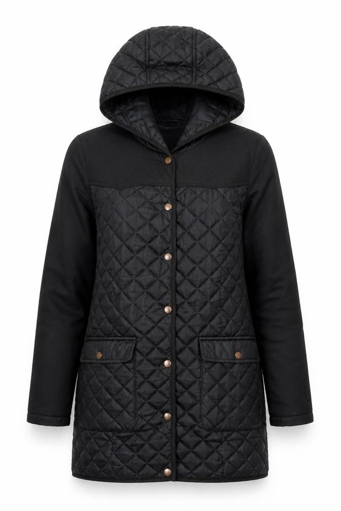 Vero Moda Women's Black Quilted Hooded Jacket S