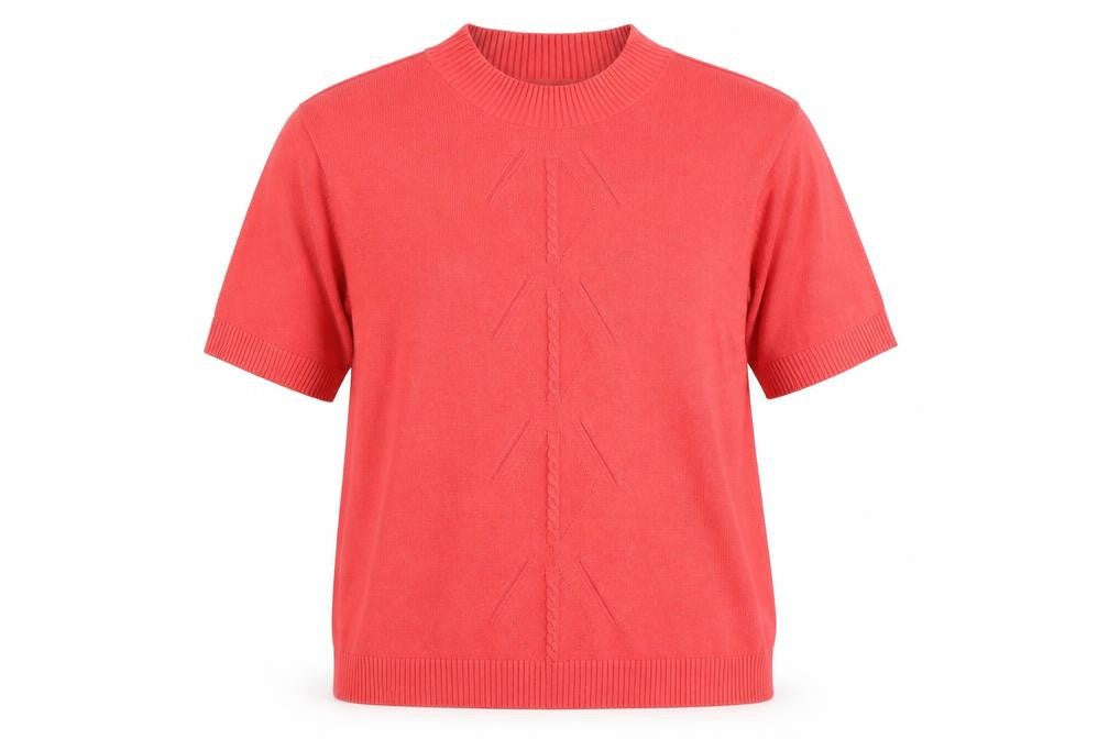 Eastex Women's Red Knit Short Sleeve High Neck Top