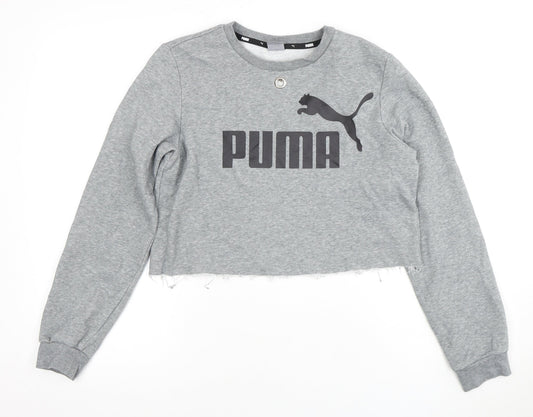 Puma Girls Grey Cropped Pullover Hoodie Size 14-15