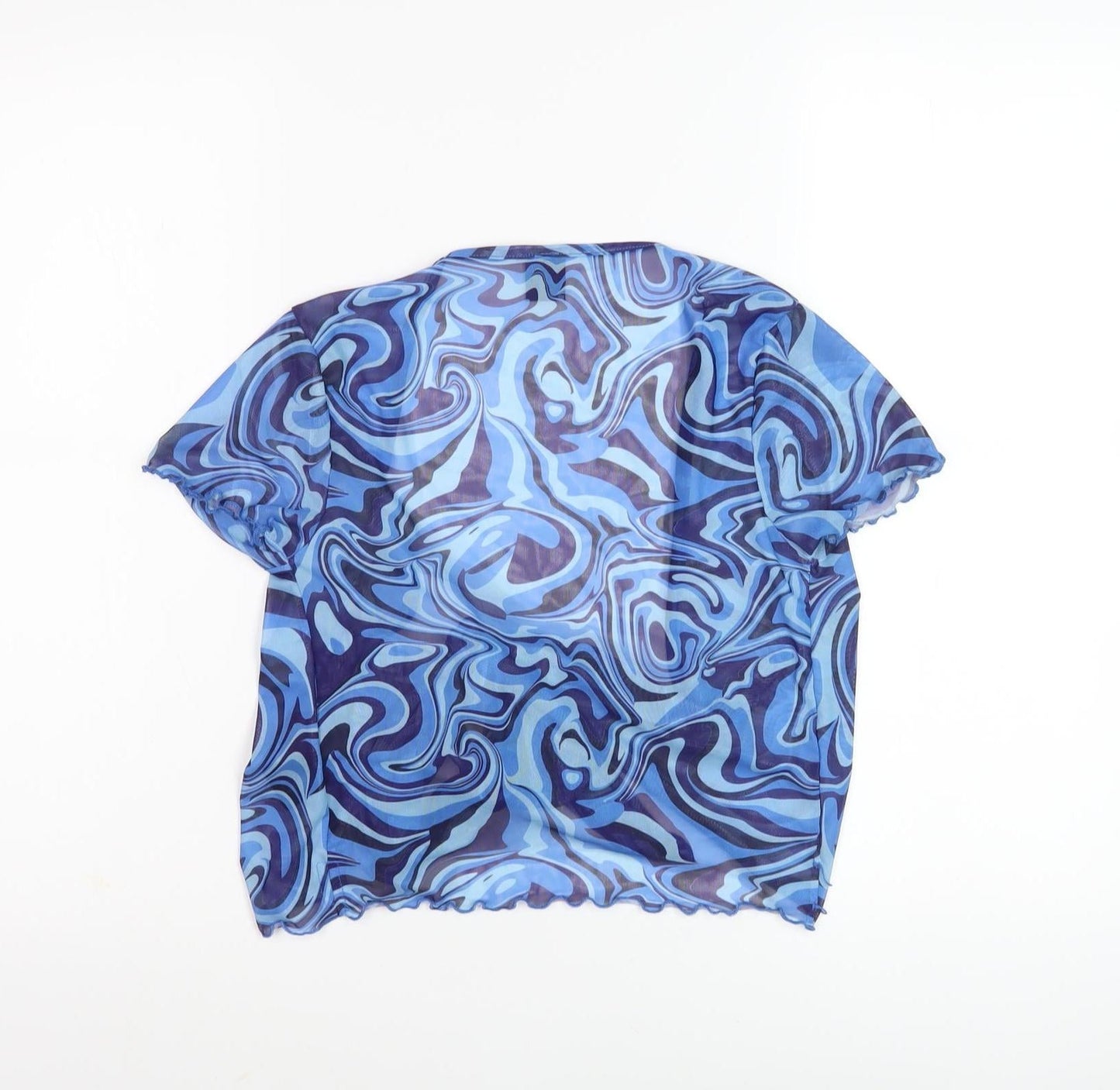 Stylish Women's Blue Geometric Wrap Blouse - Size 8