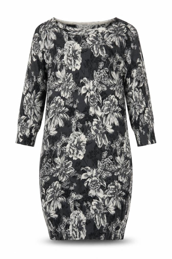 Next Women's Black Floral Knee-Length Shift Dress
