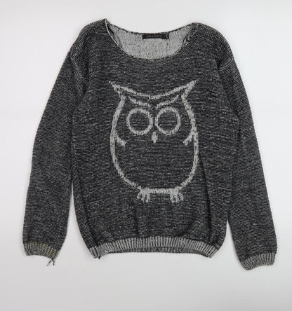 QED London Women's Grey Owl Knit Jumper S