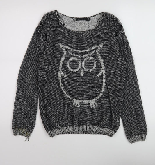 QED London Women's Grey Owl Knit Jumper S