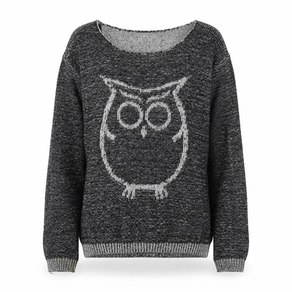 QED London Women's Grey Owl Knit Jumper S