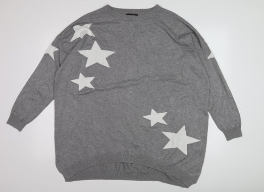 Zoe & Co Women's Grey Star Pattern Wool Pullover, M