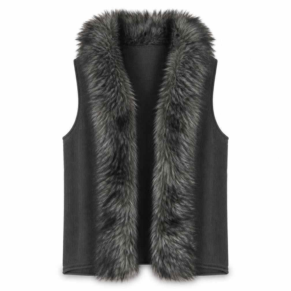Miss Captain Grey Fur Trim Waistcoat Women Size 2