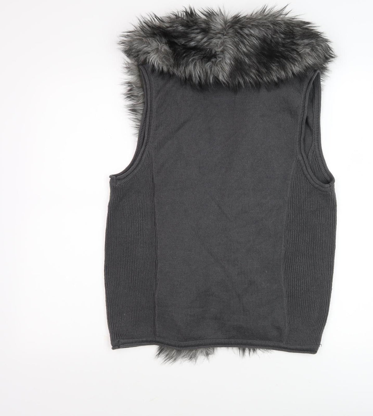 Miss Captain Grey Fur Trim Waistcoat Women Size 2