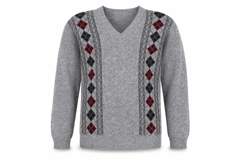 Noble Men's Grey Argyle Knit Pullover Jumper, Size S