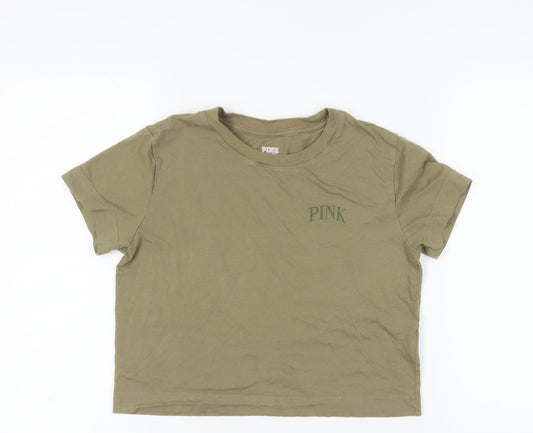Victoria's Secret PINK Women's Olive T-Shirt - Size S