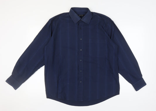 Leonardo Men's Blue Striped Button-Up Shirt 16.5