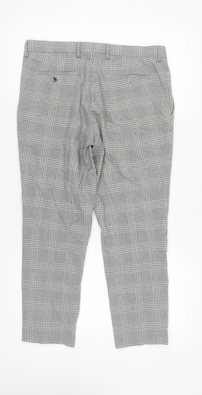 Moss Bros Men's Grey Check Trousers 34