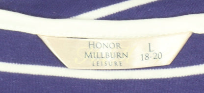 Close-up detail of Honor Millburn Women's Blue Striped T-Shirt, size L