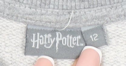 Preloved Harry Potter Women's Grey Sweatshirt, Size 12, Logo Print - Detail