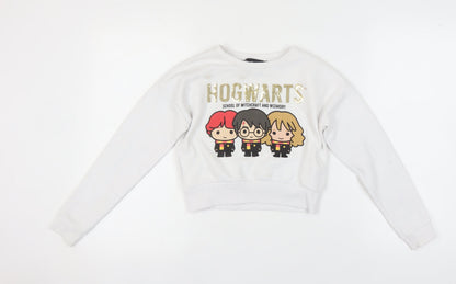 Front view of Harry Potter girls’ white pullover sweatshirt 9-10 yrs
