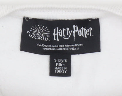 Close-up detail of Harry Potter girls’ white pullover sweatshirt 9-10 yrs