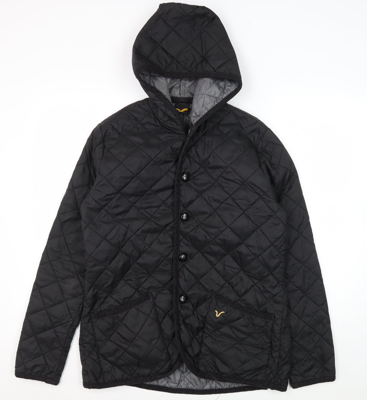 Voi Jeans Men's Black Quilted Hooded Jacket M