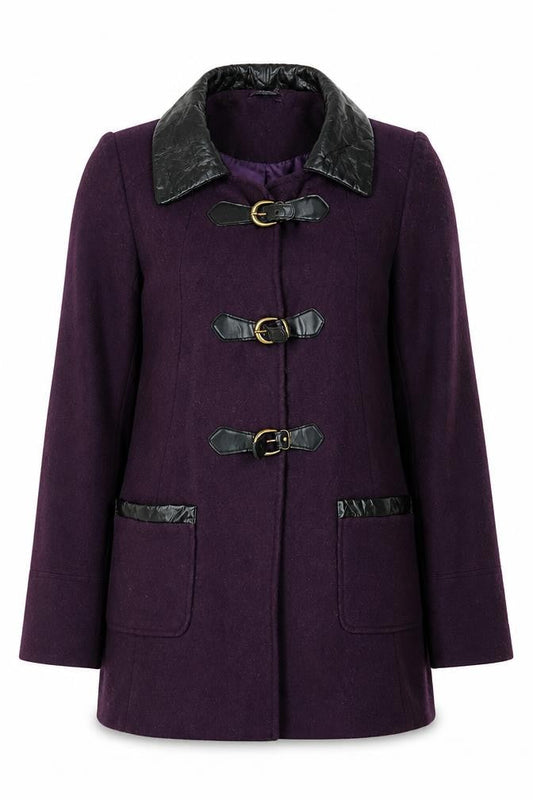 Front view of Miss Selfridge Women's Purple Buckle Coat, size 6