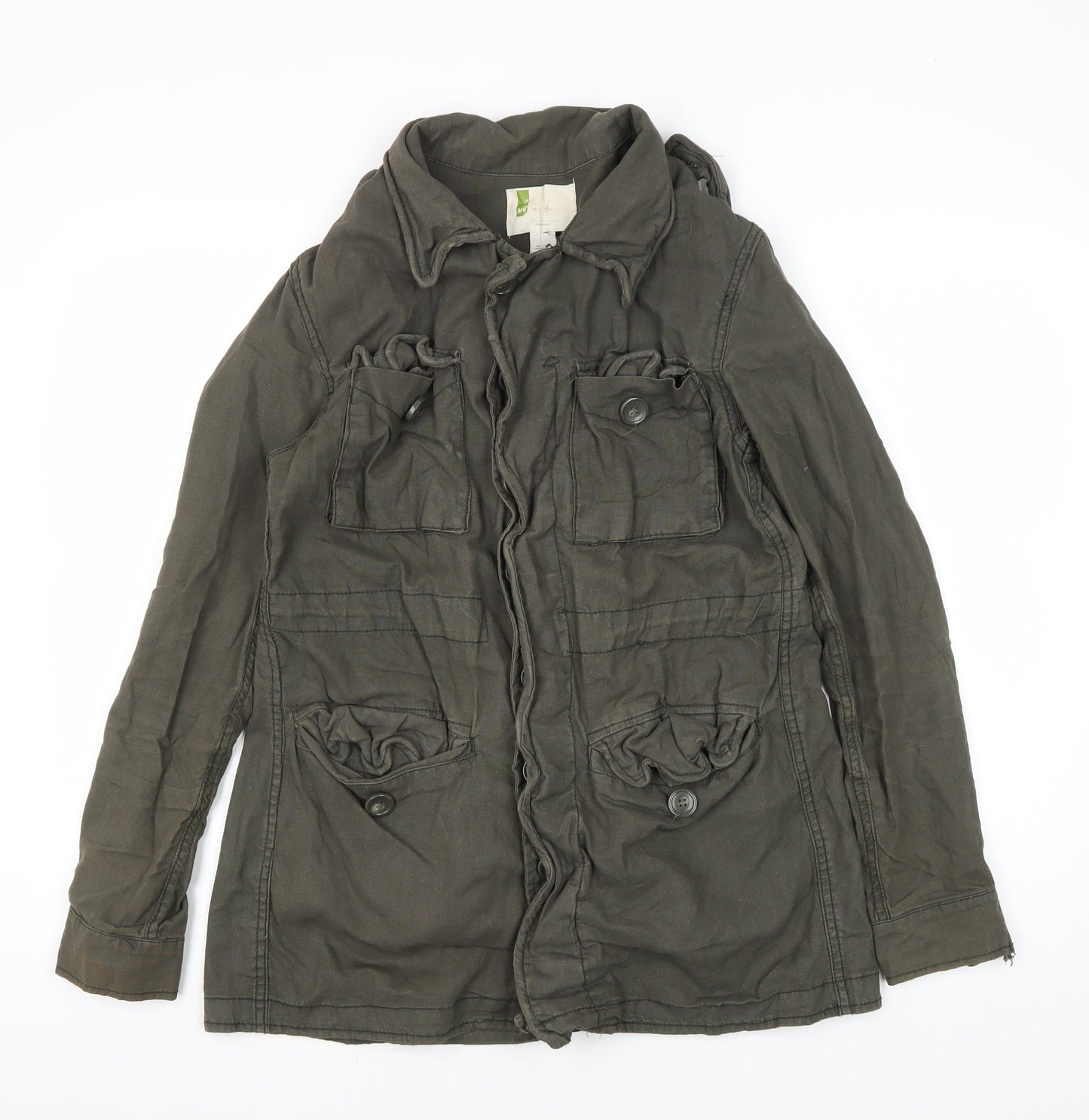 Women's Green Military Jacket, S, Linen-Cotton