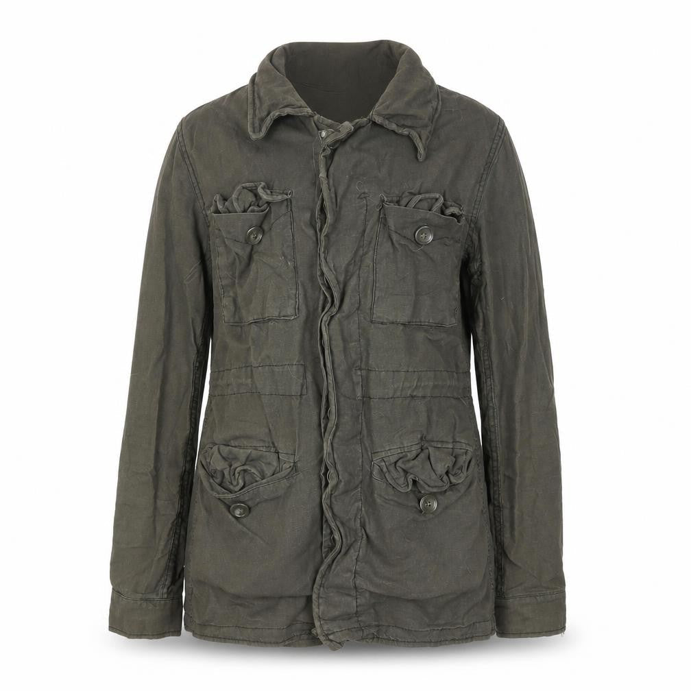Women's Green Military Jacket, S, Linen-Cotton