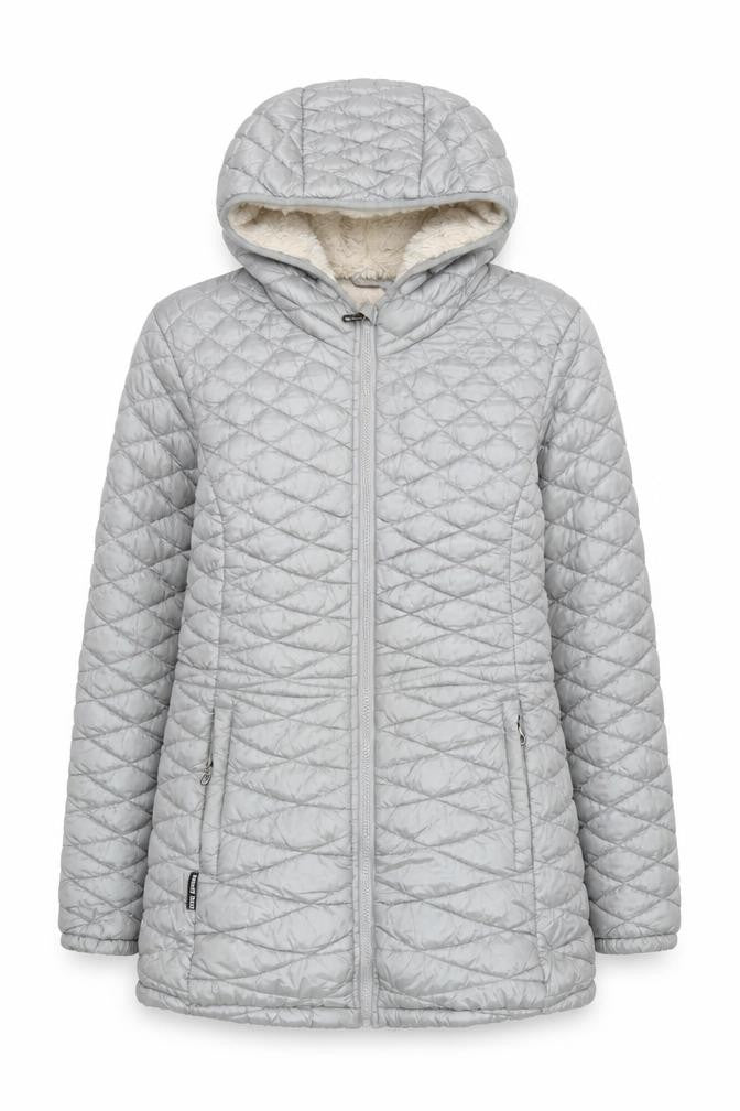 Steve Madden Women's Grey Puffer Jacket M Hooded Zipped
