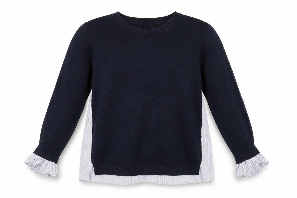 Oasis Women's Blue Crew Neck Striped Jumper - Size L
