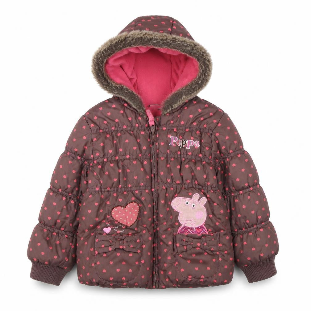 Peppa Pig Girls Brown Puffer Jacket, Hooded, Age 3-4 Years