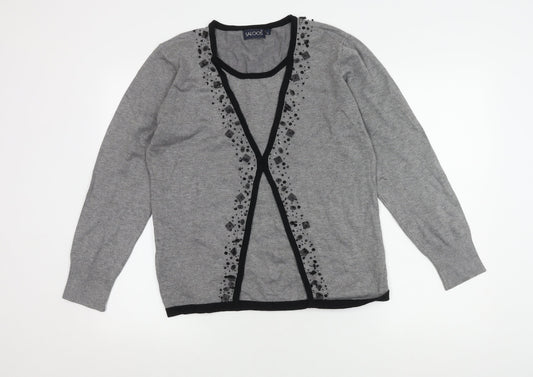 Saloos Women's Grey Cardigan Size L Knit Beaded