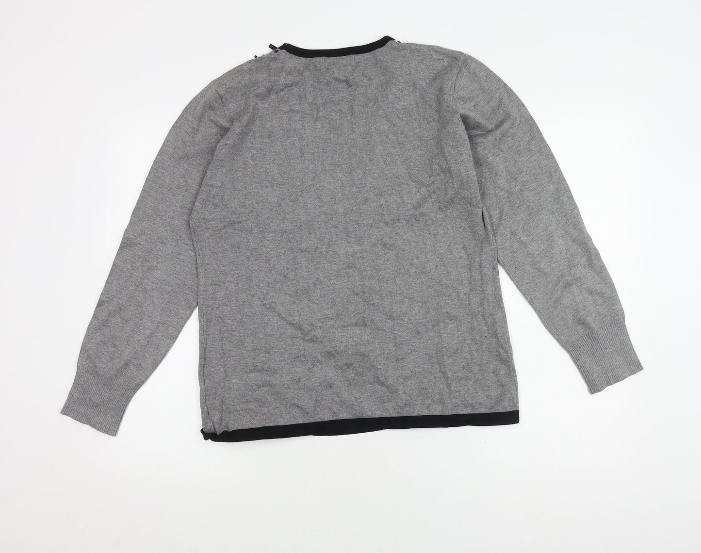 Saloos Women's Grey Cardigan Size L Knit Beaded