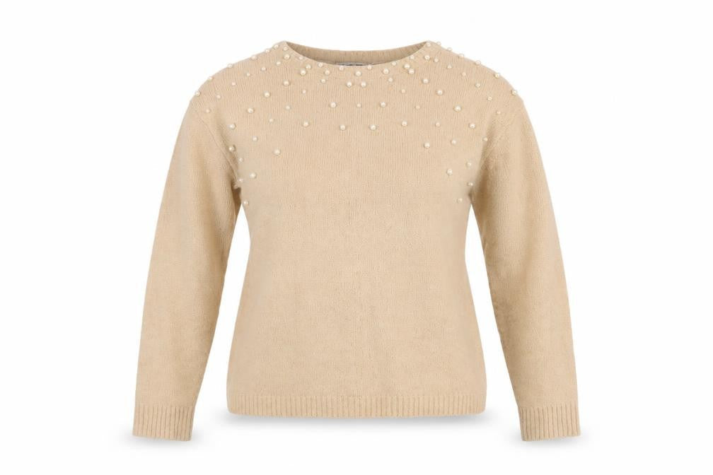 Brave Soul Women's Beige Pullover Beaded Jumper, Size S