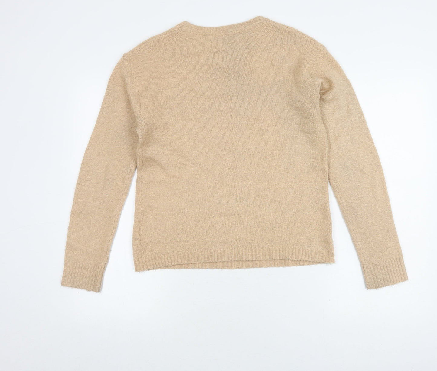 Brave Soul Women's Beige Pullover Beaded Jumper, Size S