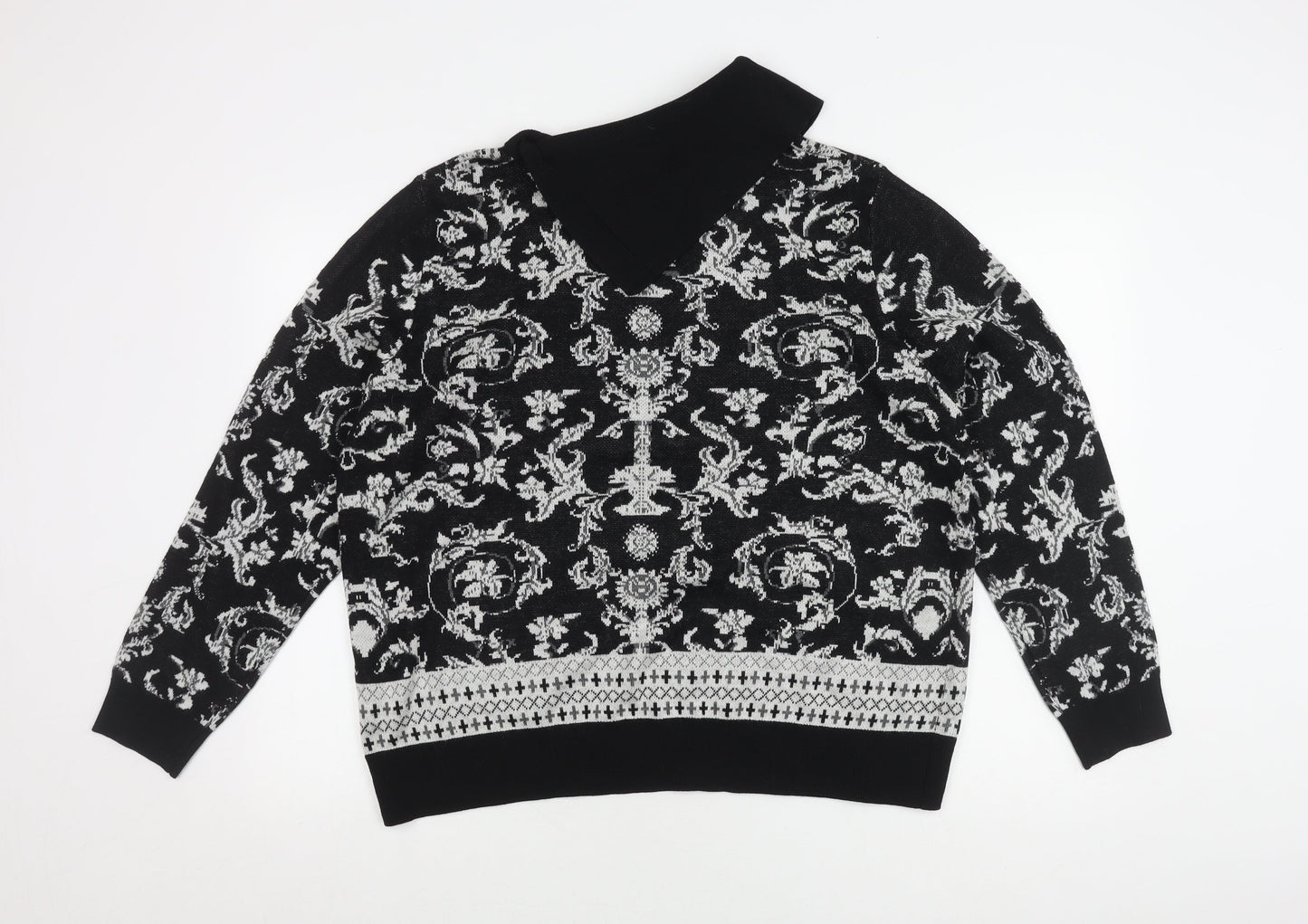 Roman Women's Black Pullover Jumper, Size 20, Geometric