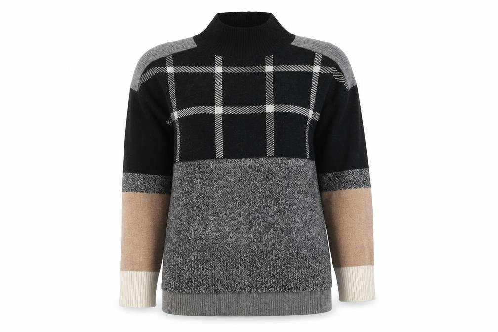 Jigsaw Women's Wool Pullover Jumper XS Check Roll Neck