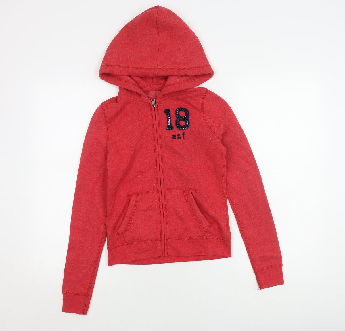 Additional front view of Abercrombie & Fitch girls’ red hoodie m full zip graphic