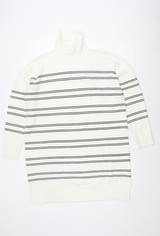 French Connection Women's White Striped Roll Neck Sweater