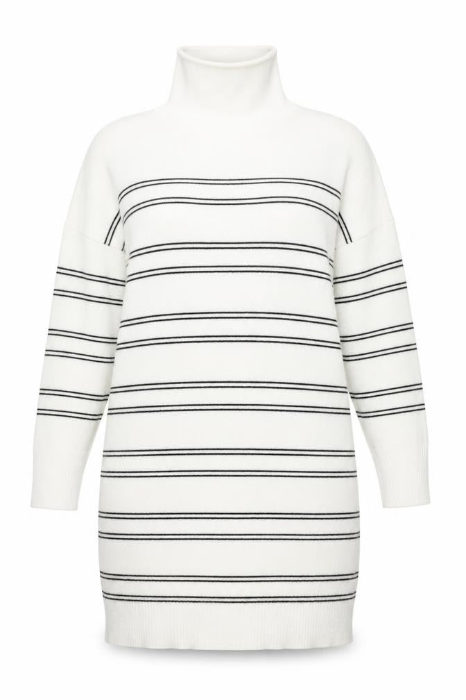 French Connection Women's White Striped Roll Neck Sweater