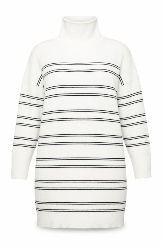 French Connection Women's White Striped Roll Neck Sweater