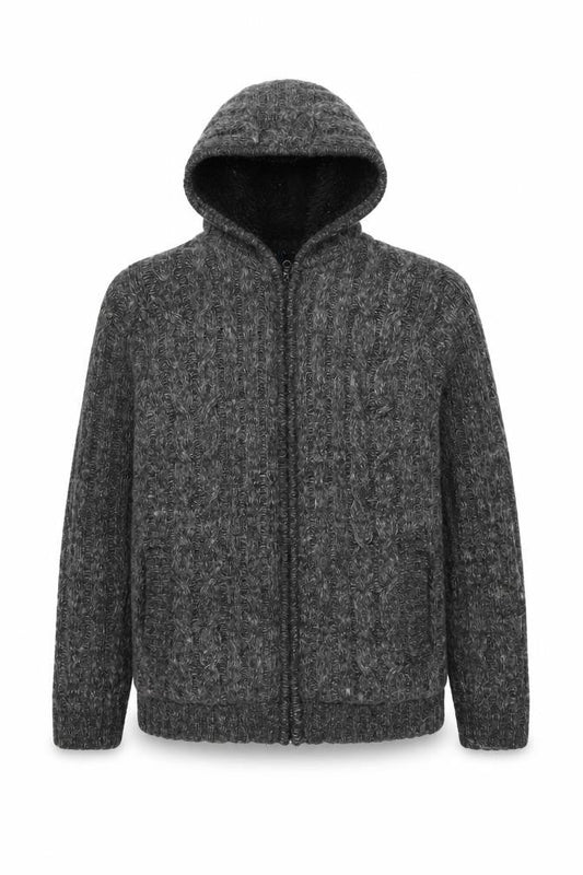 Smith & Jones Men's Grey Cable-Knit Full Zip Jumper