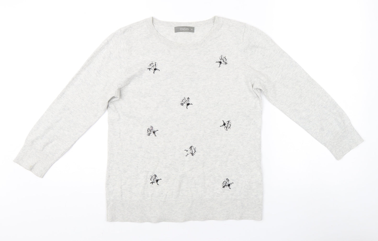 Oasis Women's Grey XS Pullover Jumper with Embroidery