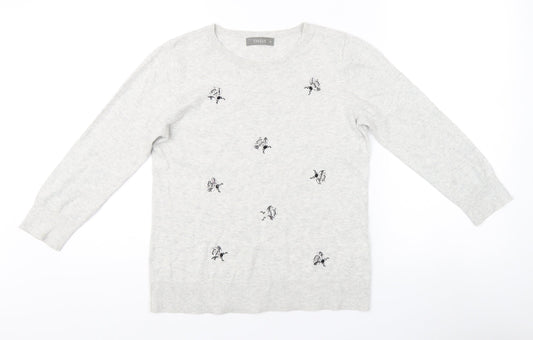 Oasis Women's Grey XS Pullover Jumper with Embroidery