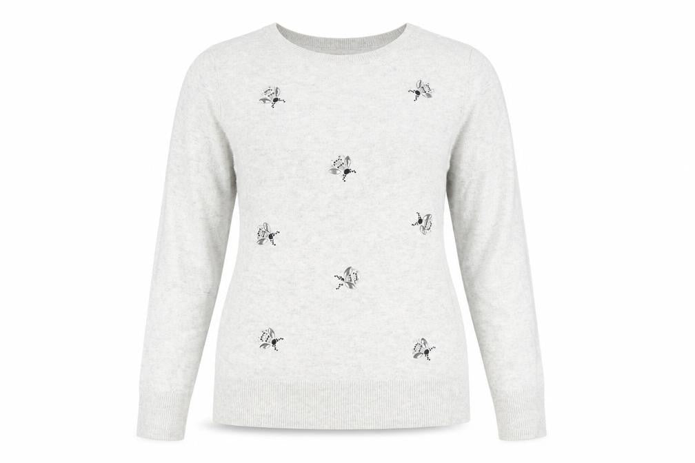 Oasis Women's Grey XS Pullover Jumper with Embroidery