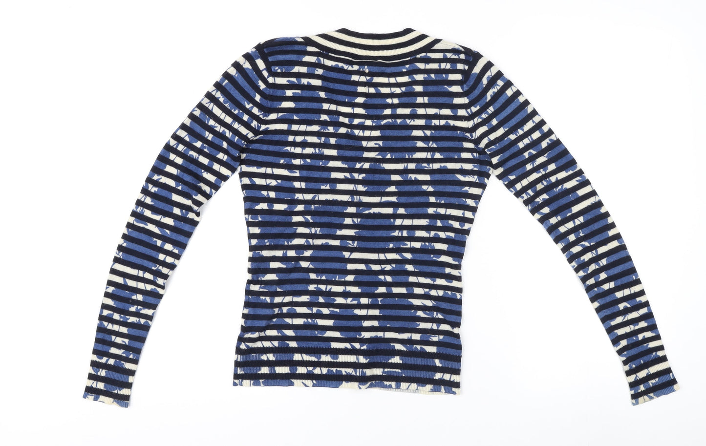Whistles Women's Blue Striped V-Neck Jumper Size 2